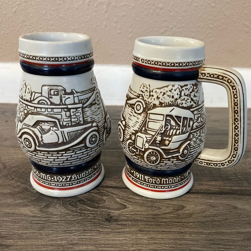AVON 1982 Vintage Collectible Beer Mug Stein Cars Stanley Steamer Model T